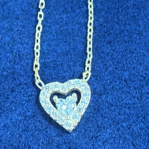 HEART NECKLACE CZ STERLING SILVER / GOLD PLATED - Picture 2 of 2